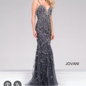 JOVNI prom wedding bridesmaid grey beaded long sweetheart dress 8